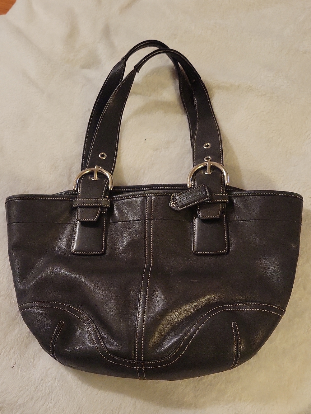 Coach Black Leather Shoulder Bag with Silver Hardware